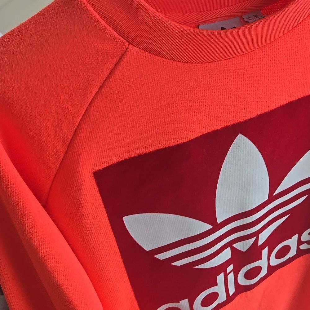 ADIDAS WOMENS TREFOIL CREW SWEATSHIRT FLARED sz S Neon And Red - Picture 13 of 16